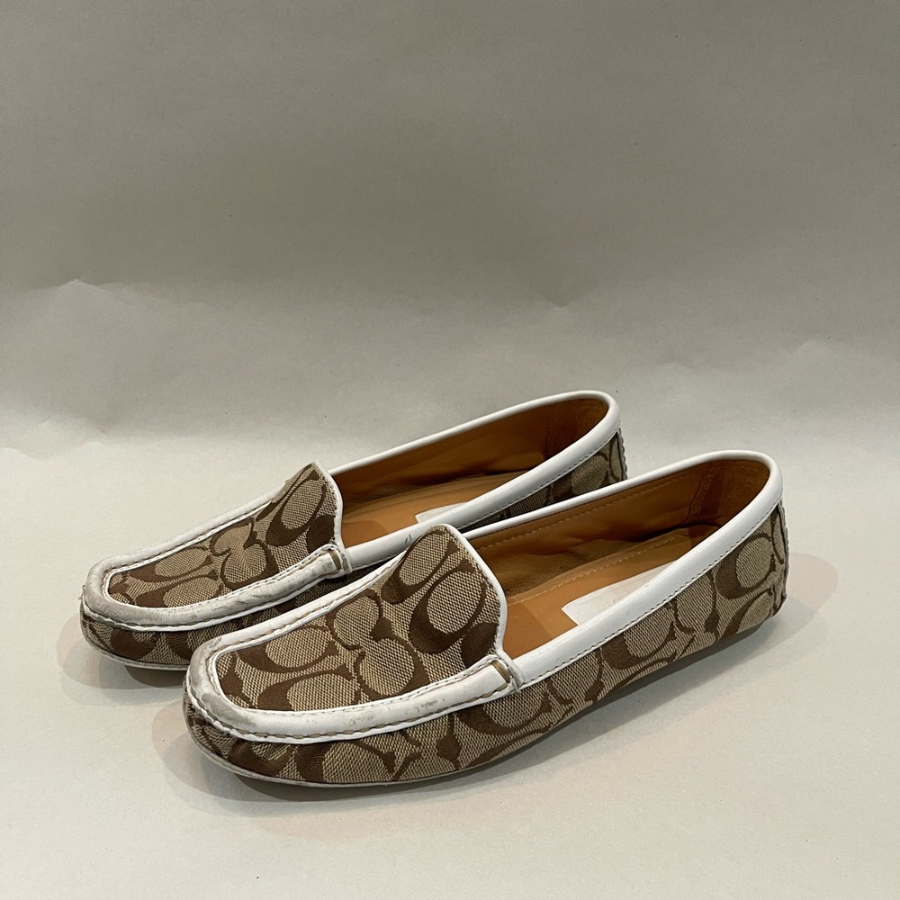 Coach white and tan driving loafers size 7.5 woman’s